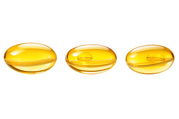Levitation of three soft gelatin capsules isolated on transparent background.