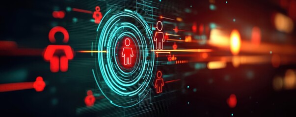 Obraz premium A network of circles with human icons inside, gradually narrowing down toward a target Low-angle shot emphasizes precision in targeting the right audience