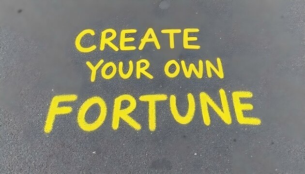 Create Your Own Fortune Inspirational Message with Yellow Paint on Asphalt Road