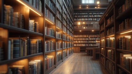Fototapeta premium Eyecatching Old library or bookshop with many books on shelves