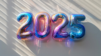 Number 2025 in holographic rainbow balloons