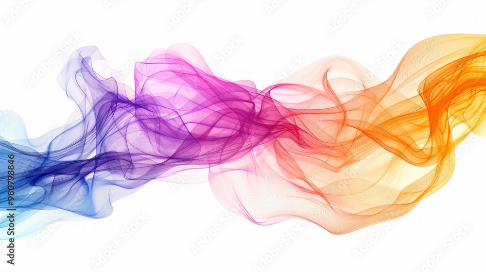 Poster colorful abstract smoke waves blend smoothly across a white background, creating a dynamic visual ef