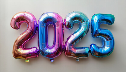 Number 2025 in holographic rainbow balloons