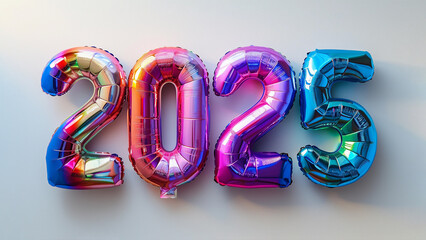 Number 2025 in holographic rainbow balloons