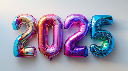Number 2025 in holographic rainbow balloons