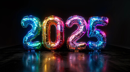Number 2025 in holographic rainbow balloons