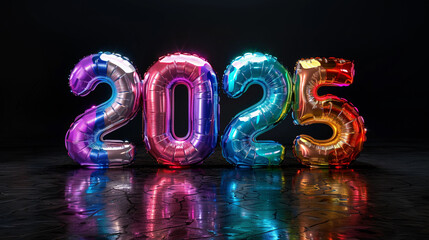 Number 2025 in holographic rainbow balloons
