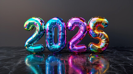 Number 2025 in holographic rainbow balloons