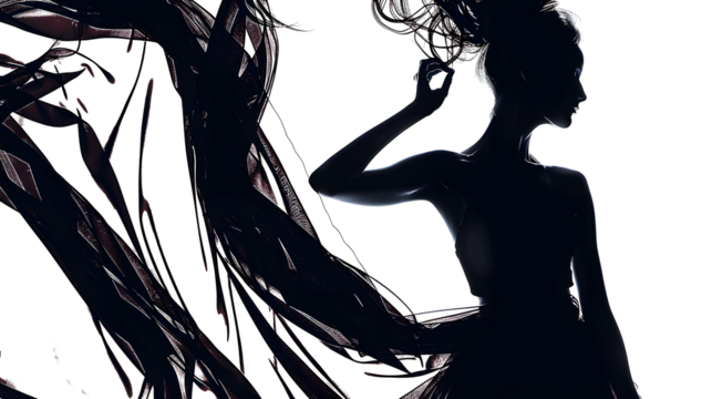 a high fashion unique female model silhouette posing, the theme is "scorpion silk", dramatic, - Powered by Adobe
