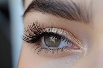 Fototapeta premium Woman eye with long eyelashes is reflecting light