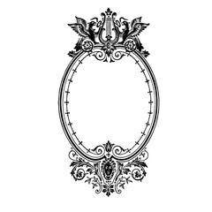Аntique frame engraving. Antique baroque rococo frame-Vintage frame scroll ornament engraving border floral retro pattern antique style acanthus foliage swirl decorative design element filigree