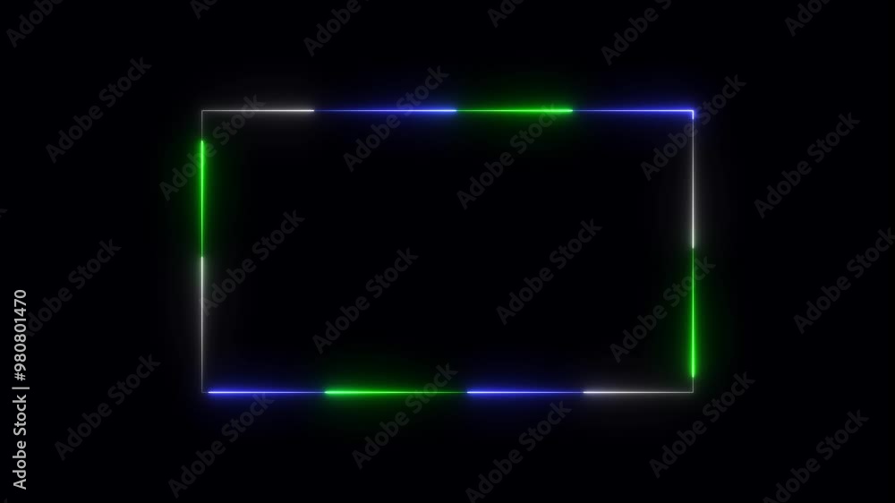 Poster glowing neon rectangle border frame in the shape rectangle glowing and black background.
