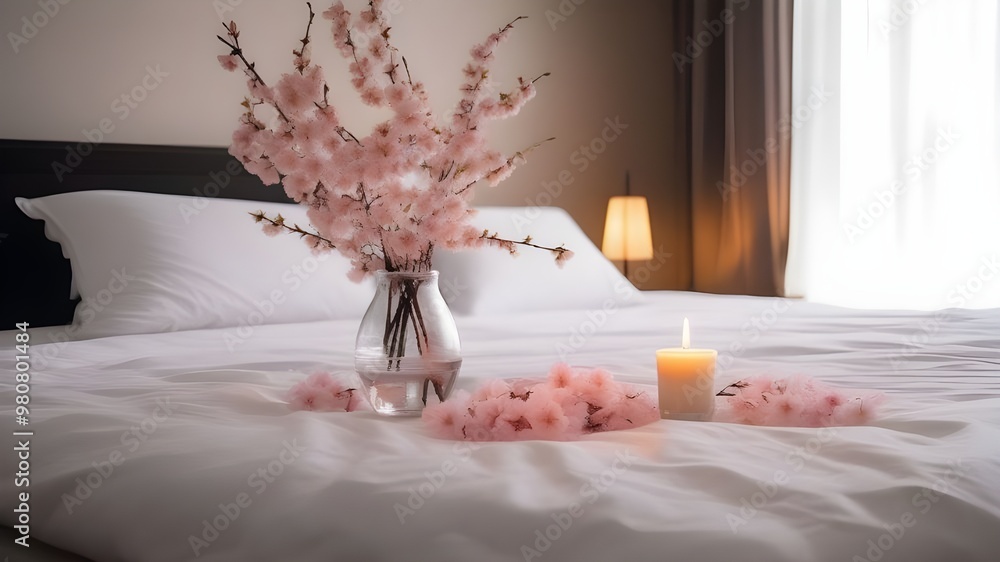 Wall mural cherryblossom on the bed