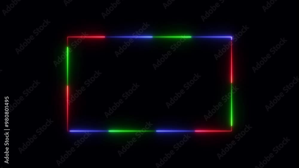 Poster glowing neon rectangle border frame in the shape rectangle glowing and black background.