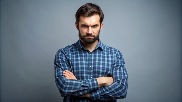 A solemn, concerned individual stands with arms crossed, conveying disappointment and disapproval, emphasizing the