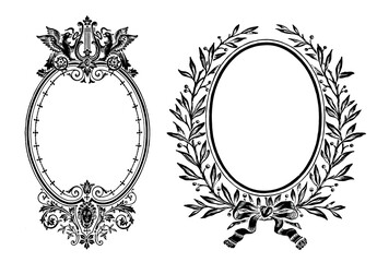 Аntique frame engraving. Antique baroque rococo frame-Vintage frame scroll ornament engraving border floral retro pattern antique style acanthus foliage swirl decorative design element filigree