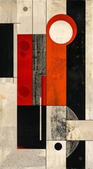 Abstract geometric composition featuring bold red and black shapes with a hint of white, created in a modern artistic style