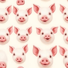 Fototapeta premium Adorable Pig Faces Forming a Seamless Pattern on Light Beige Pastel Background