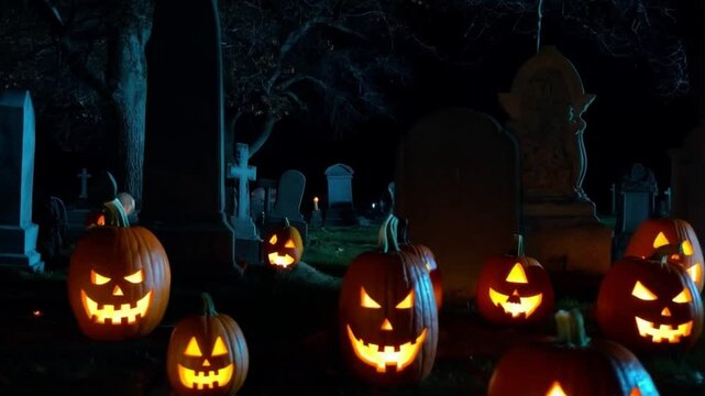Halloween Pumpkins in a graveyard