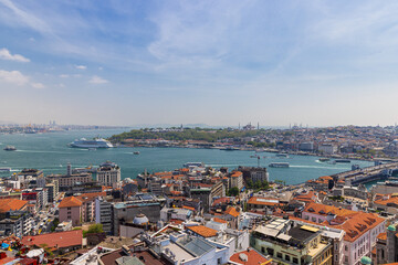 The Skyline from Galatasaray on the Golden Horn strait Bosphorus in Istanbul, Turkey