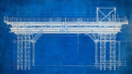 Blueprint of a deep foundation for a bridge, showing drilled piles and support structures, hyper-real and sharp, high-quality graphic style