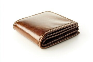 A brown leather wallet isolated on white. It can be used to represent wealth, finance, or luxury.