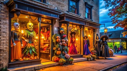 Naklejka premium A spooky seasonal storefront in Calumet City, Illinois, beckons trick-or-treaters with a kaleidoscope of colorful