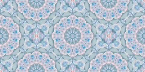 Abstract Kaleidoscope Geometry Psychedelic Art Pastel Pink Blue White Pattern Background