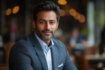 Obraz premium confident indian businessman working on laptop in modern office professional attire contemporary workspace multicultural business environment