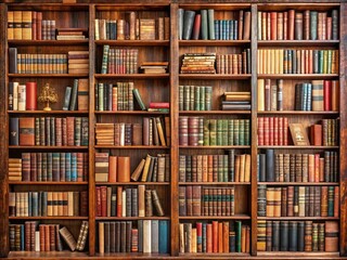 A stacked bookshelf displays a diverse array of fiction novels, non-fiction texts, and vintage classics, showcasing a