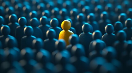 Obraz premium Unique Individual Stands Out in a Conformist Crowd of Recruitment and Talent Selection