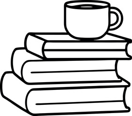 Stack of Books with Coffee Cup Icon for Literature and Relaxation Themes