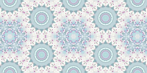 Abstract Kaleidoscope Geometry Psychedelic Art Pastel Pink Blue White Pattern Background