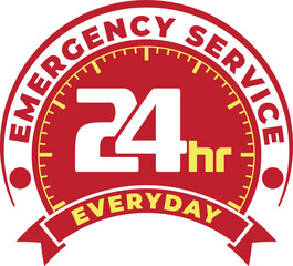 24 Hour emergency service everyday label design vector