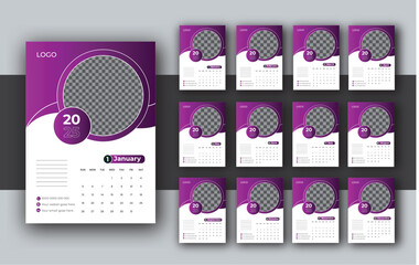 2025 Wall calendar template, corporate 12 month wall calendar 2025 schedule, week starts on Sunday, Simple vertical calendar design template.
