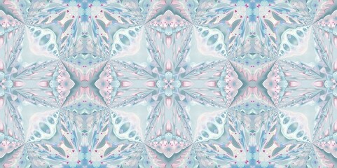 Abstract Kaleidoscope Geometry Psychedelic Art Pastel Pink Blue White Pattern Background