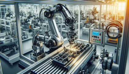 Fototapeta premium industrial machines operating in a modern factory