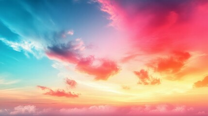 Obraz premium Vibrant sunset over a serene landscape painted with hues of orange, pink, and blue sky