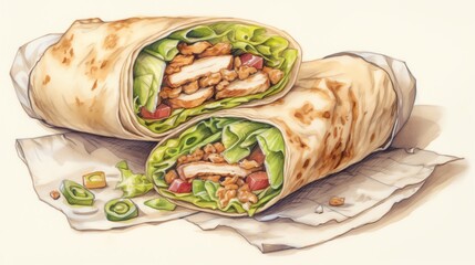 Delicious chicken wrap filled with fresh vegetables, perfect for a healthy meal or snack.