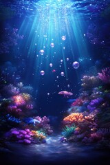 Fototapeta premium A vibrant underwater scene teeming with floating orbs of light