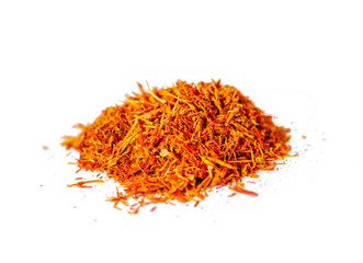 Close up, png shot on the transparent background of the dried saffron leaves spice