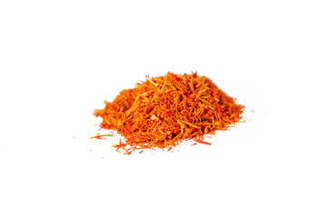 Close up, png shot on the transparent background of the dried saffron leaves spice