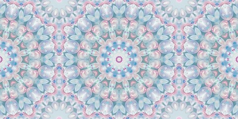 Abstract Kaleidoscope Geometry Psychedelic Art Pastel Pink Blue White Pattern Background