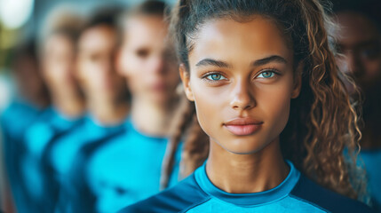 young football women players are a team of girls of different races, diversity in sports