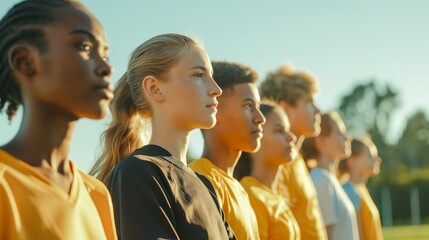 sports team of different genders and ages competing in unity and harmony, emphasizing equal participation and opportunities in sports