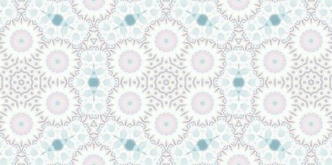 Abstract Kaleidoscope Geometry Psychedelic Art Pastel Pink Blue White Pattern Background