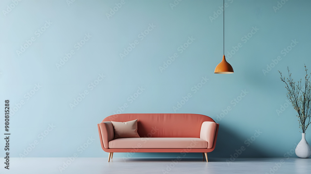 Poster a room with a front view where the sofa appears against the wall and the background against a clean 
