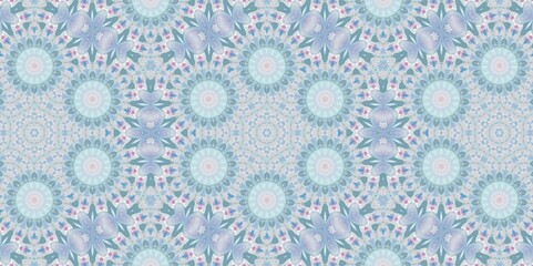 Abstract Kaleidoscope Geometry Psychedelic Art Pastel Pink Blue White Pattern Background
