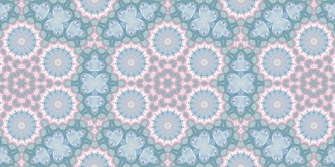 Abstract Kaleidoscope Geometry Psychedelic Art Pastel Pink Blue White Pattern Background