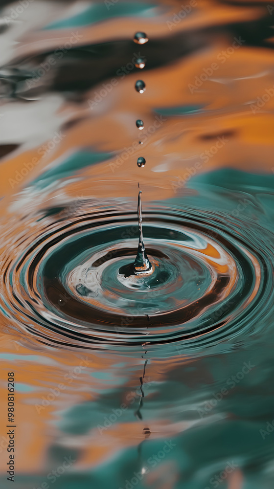 Poster a single drop of water falls gracefully into a colorful pool creating ripples that spread outwards i